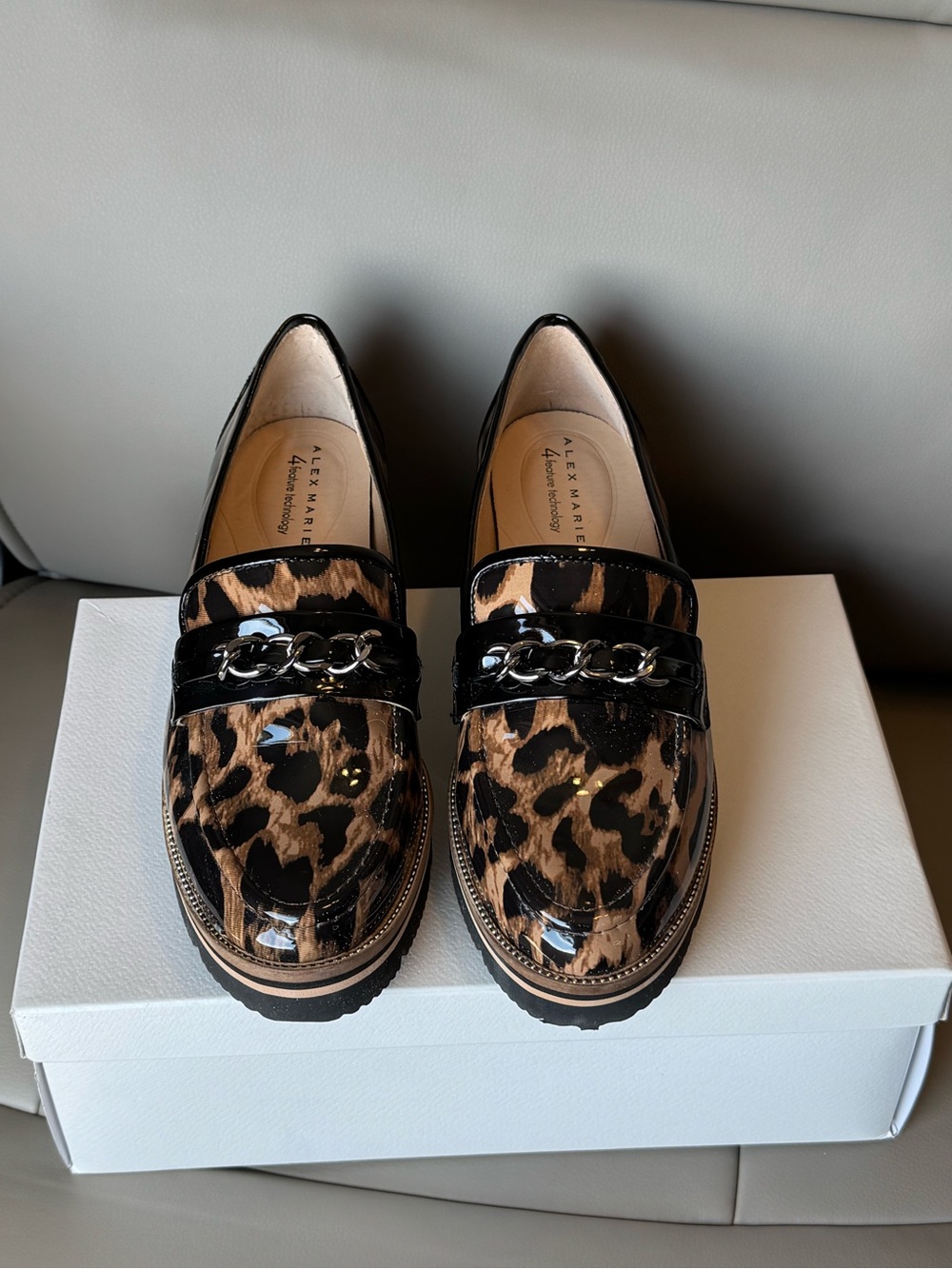 Alex Marie Leopard Patent Loafers in Brown and Black - Picture 3 of 10